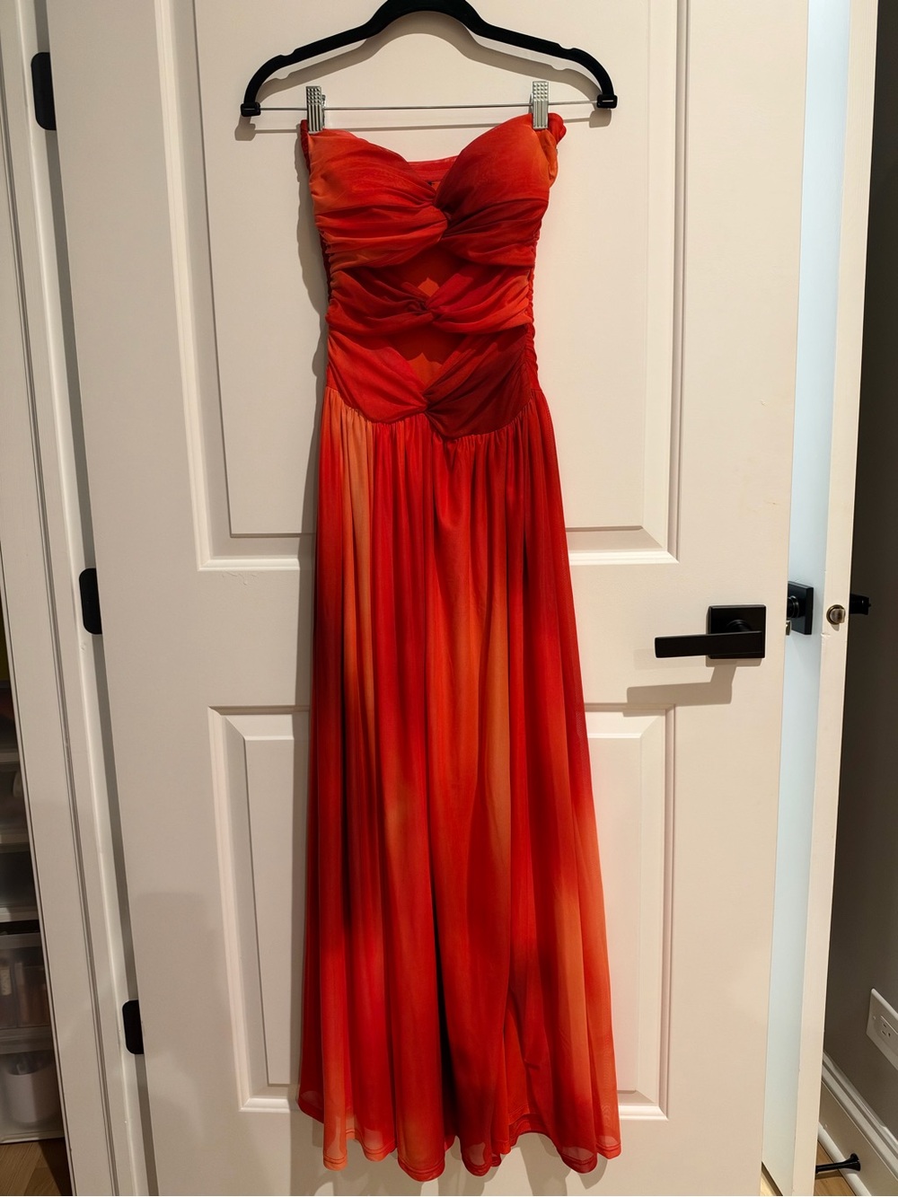Strapless Red-Orange Gradient Evening Dress